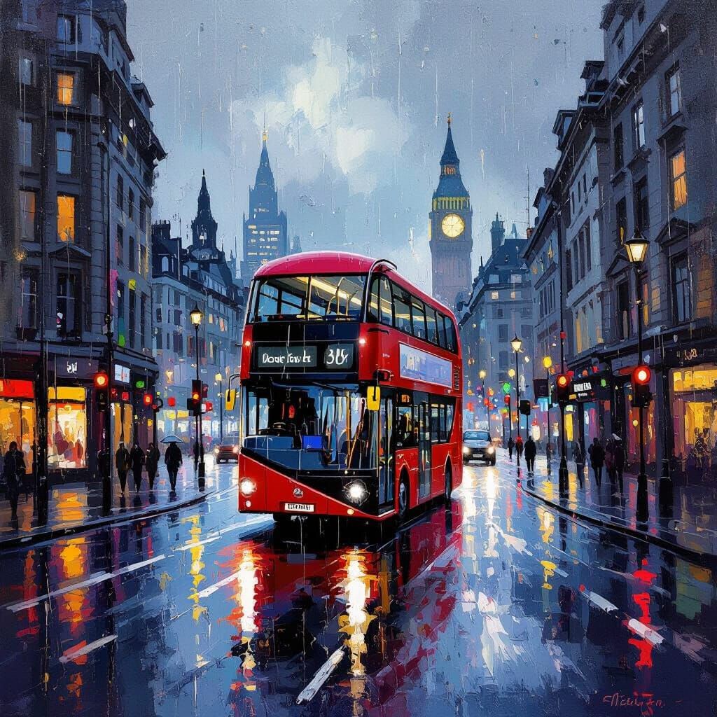 Rainy London Evening: Impressionistic, Surreal Texture