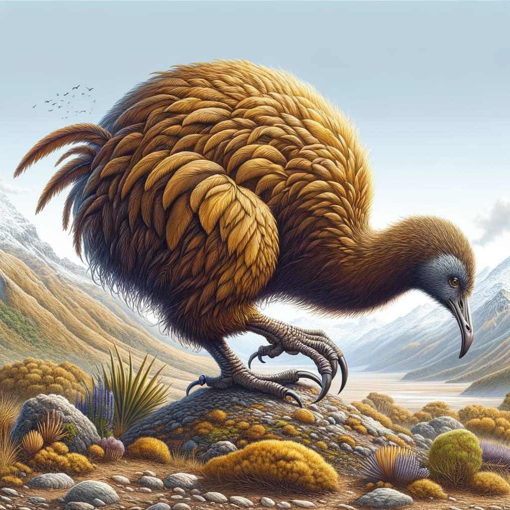 Extinct  Moa, the  Megalapteryx  didinus, a flightless ground bird, three feet tall, scratching the ground ...  by @Chuck