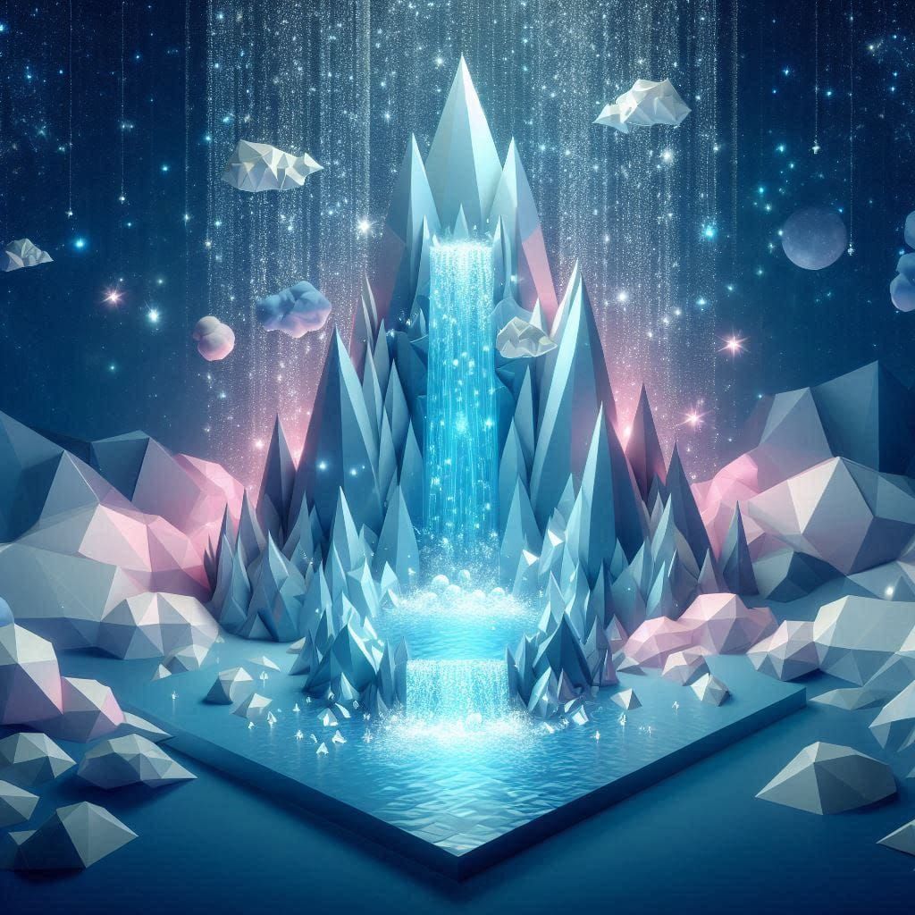 9 magical sparkling Waterfall in a crystal mountain