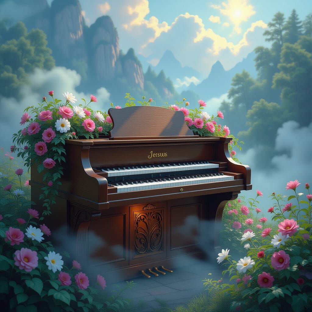 Blooming Organ in Ethereal Mist: A Fantasy Art Piece