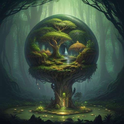 Surreal Tree of Life Waterfall Digital Illustration