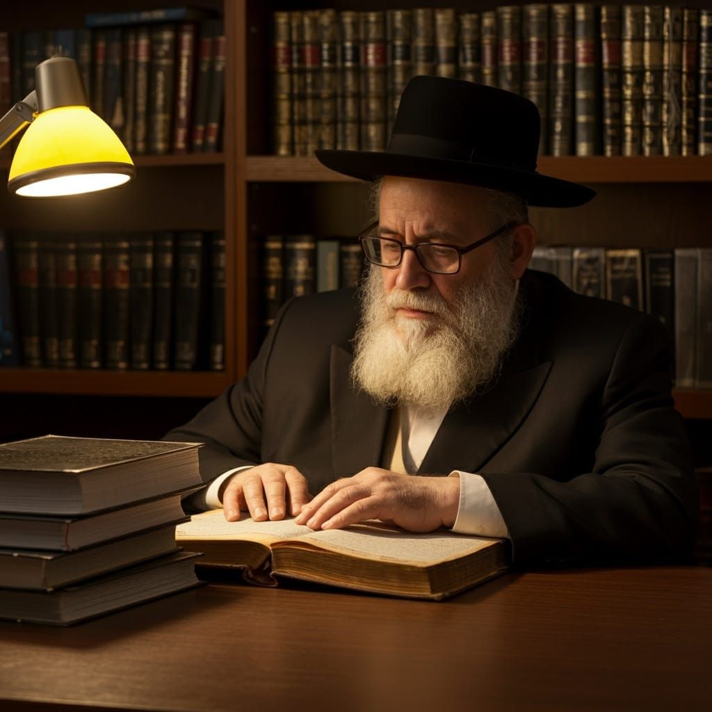 Elderly Rabbi Reading Gemara in Soft Light