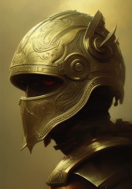 Intricately detailed Warrior helmet by Greg Rutkowski and Gu...