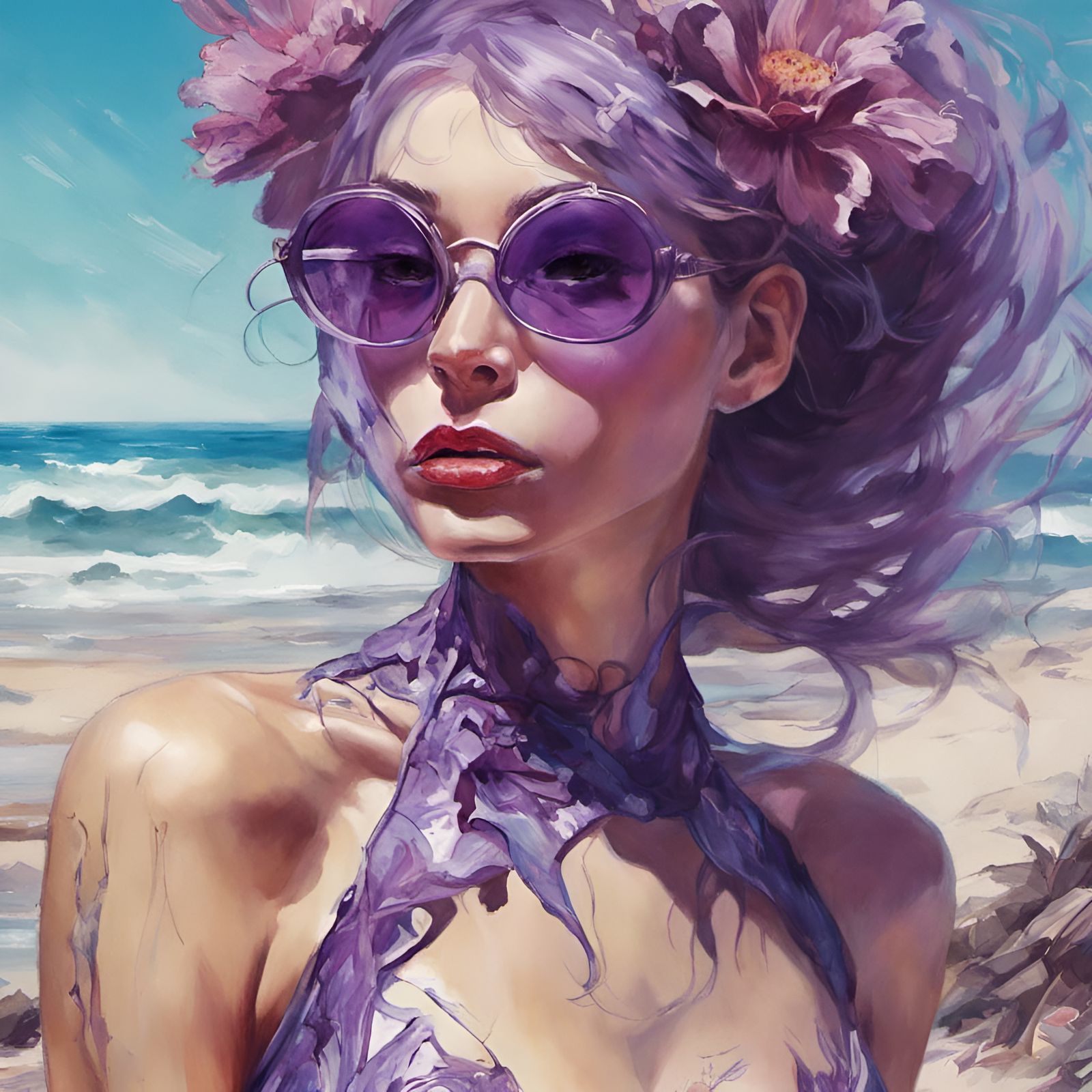 Purple Alien Princess Portrait at the Beach
