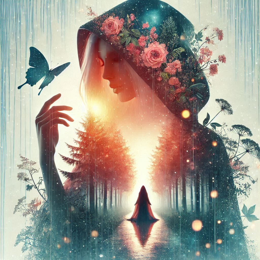 double exposure beautiful fantasy DALL-E 3 portrait landscape..