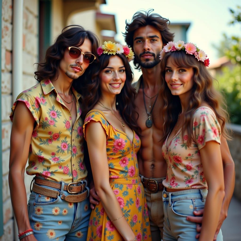 a family love the style of <lora:Flower Power:1.0>