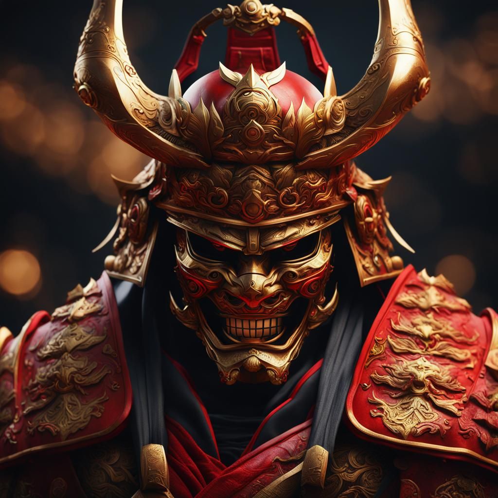 full mask red and gold samurai