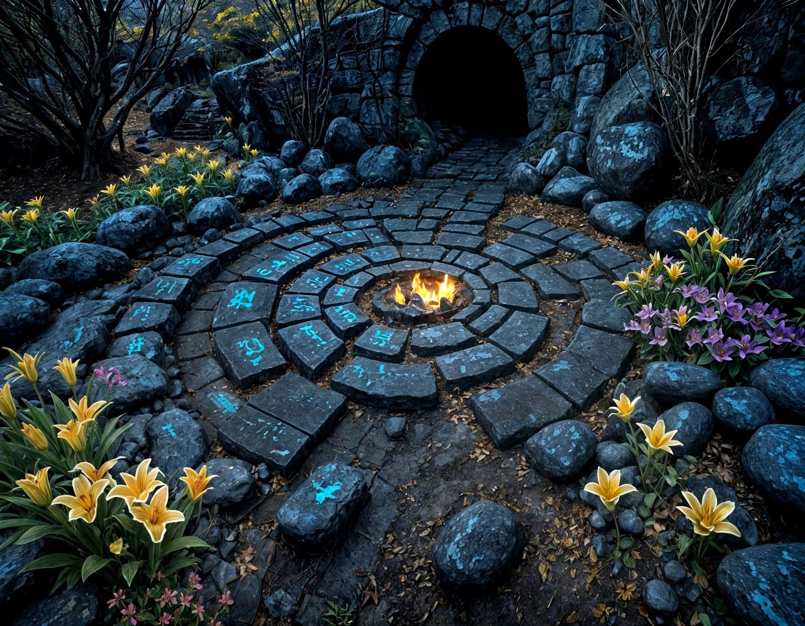 A dark eerie mystical, in darkness ethereal path winding through a surreal dreamscape through a otherworldly-portal. ...  by @Steven 