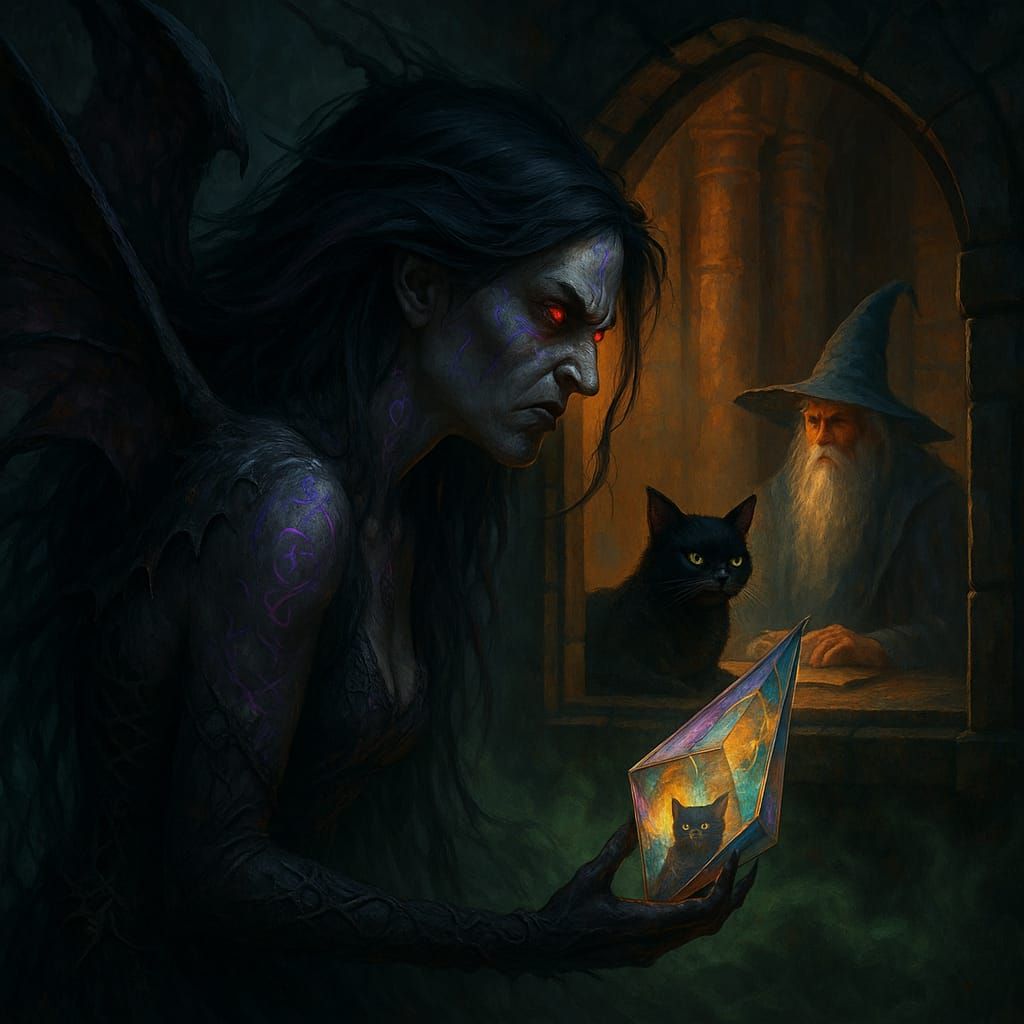 Morgana watching the wizard and Albus