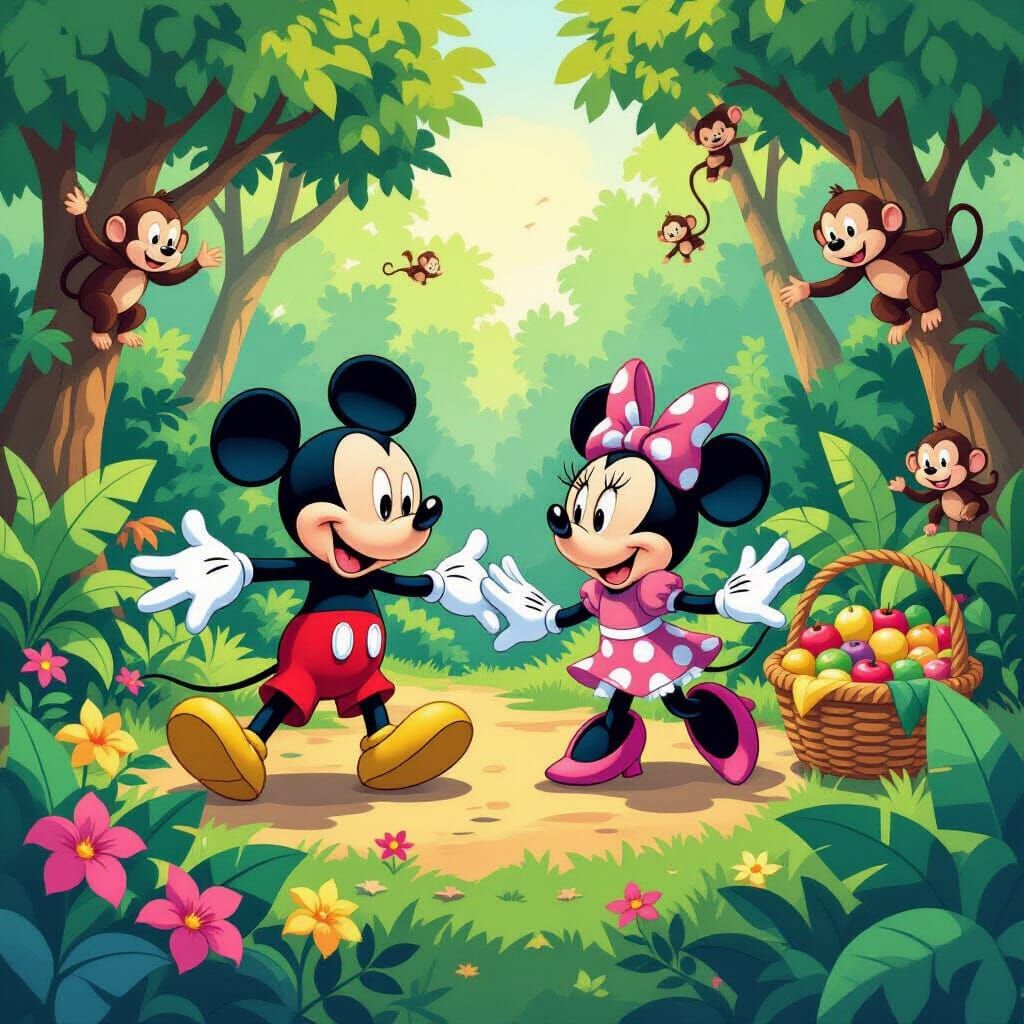 Mickey and Minnie Mouse Jungle Adventure in Manga Style