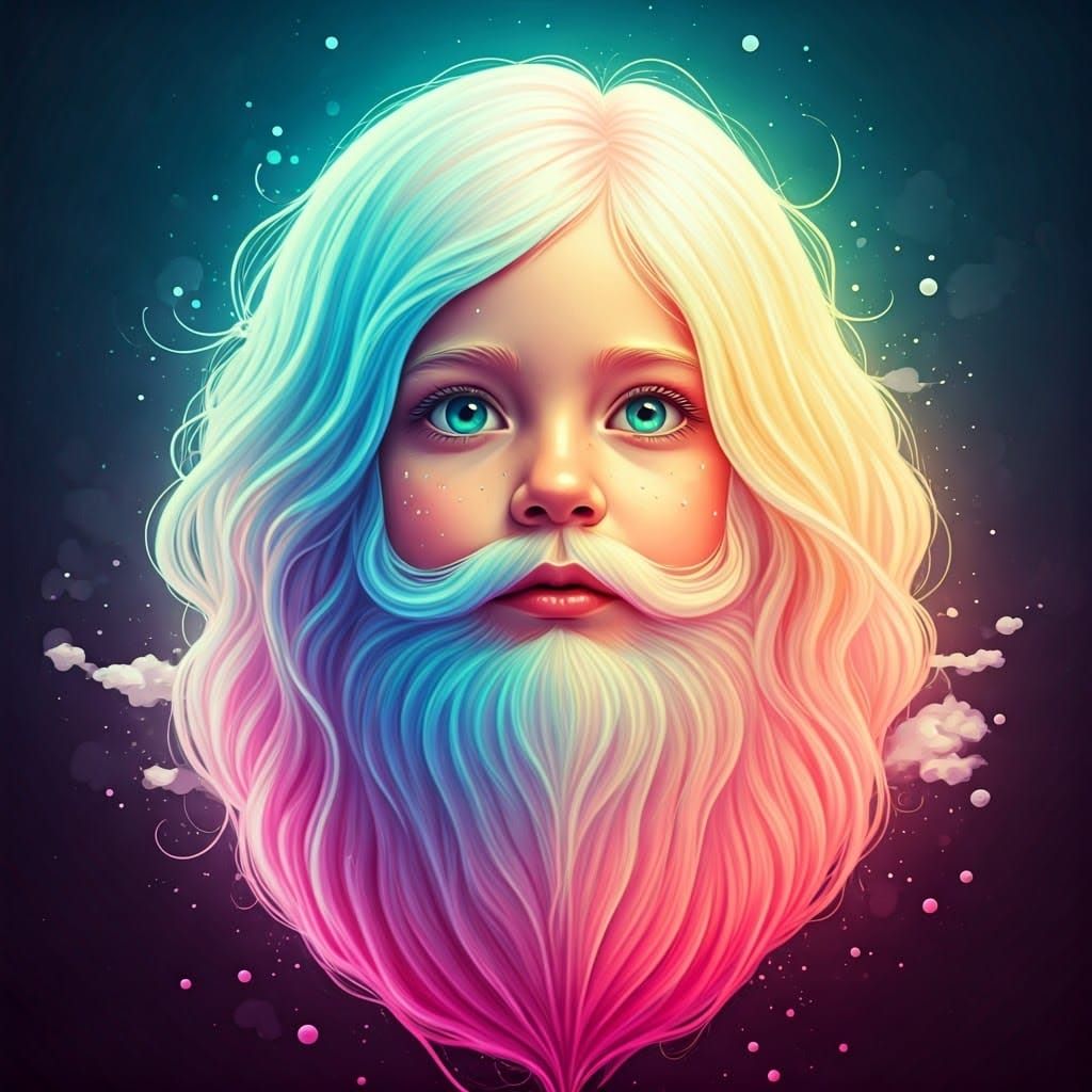 Girl Climbing a Neon Cotton Candy Beard