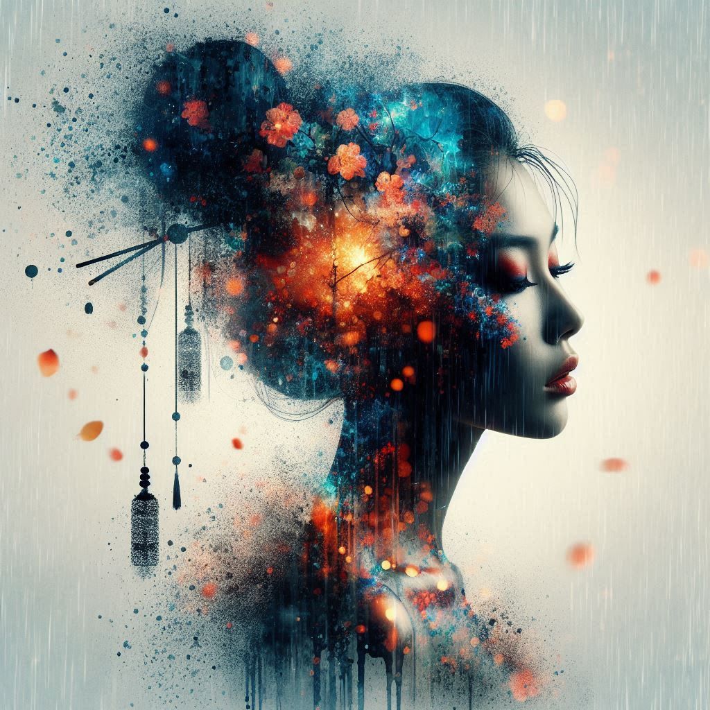 double exposure beautiful fantasy portrait landscape..