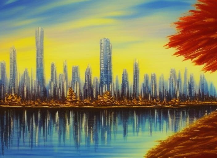 if Bob Ross painted a cityscape - AI Generated Artwork - NightCafe Creator