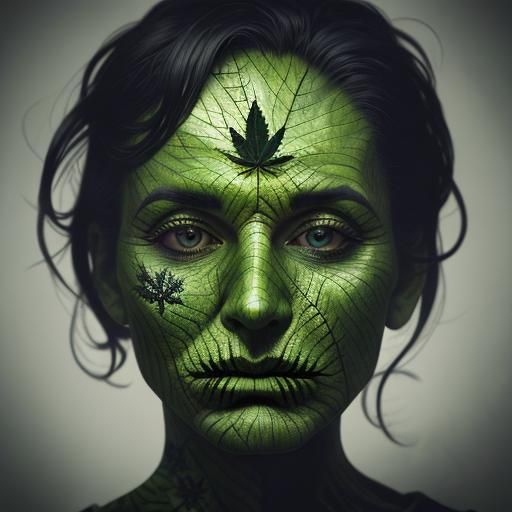 Logo face spooky with leaf marijuana with logo Marijuana