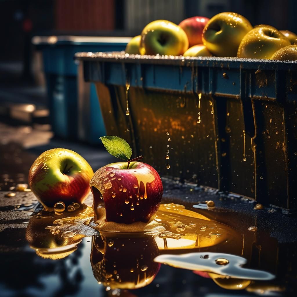Golden Apple Still Life in Photorealistic Style