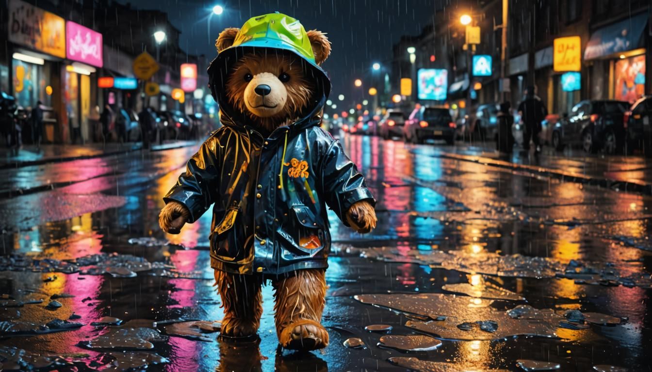 teddy bear playing in the rain  by @ih432