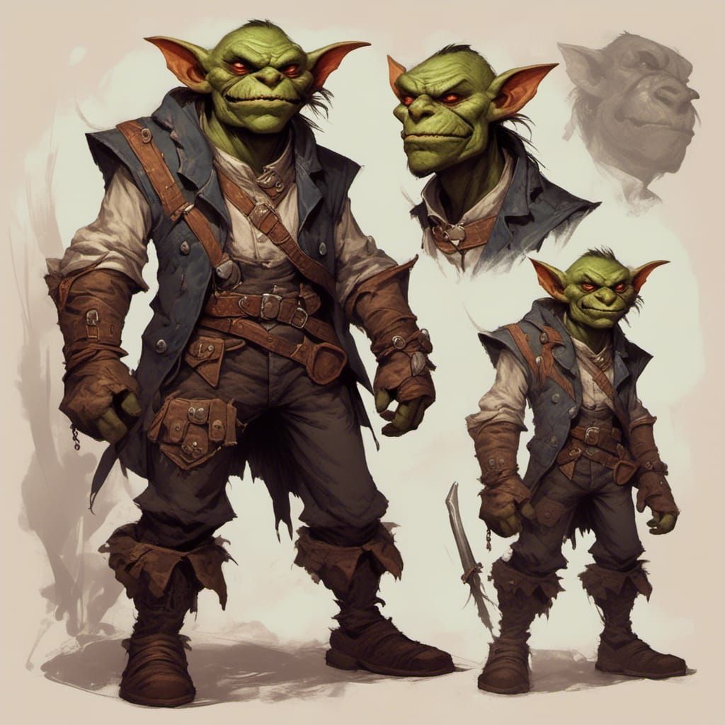 Artwork for D&D, Feral Goblin, Vicious, Hostile, Malicious, Dressed in crude leathers, In the style of D&D, Goblincore <lora:Gaming Artstyle...