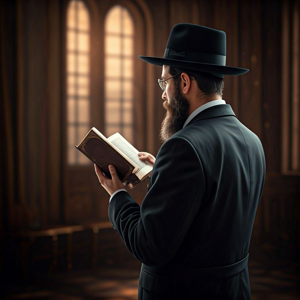 Contemplative Hasidic Jew in Dreamlike Anime Art Style