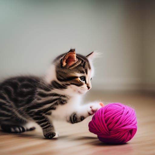 A kitten and his yarn ball