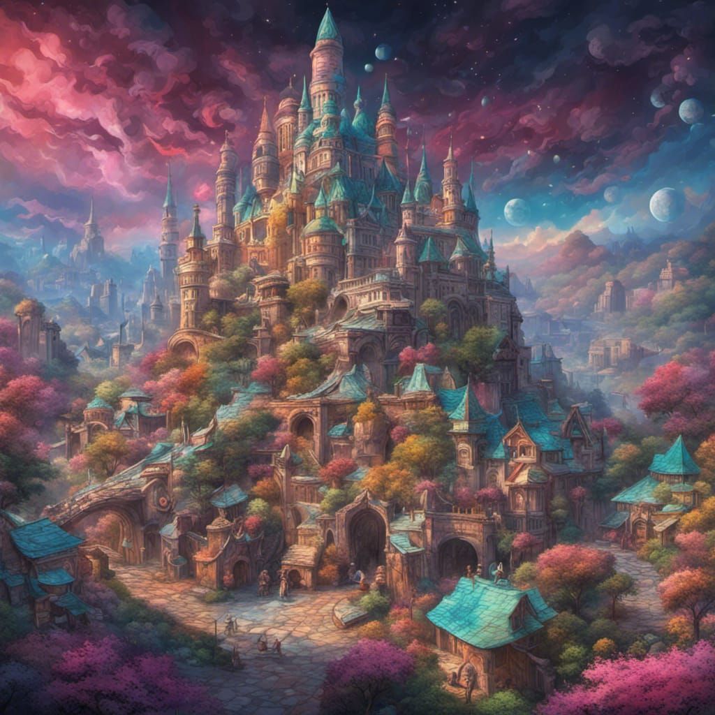 A shiny, glittery Emerald city with sparkles and shiny glitt...