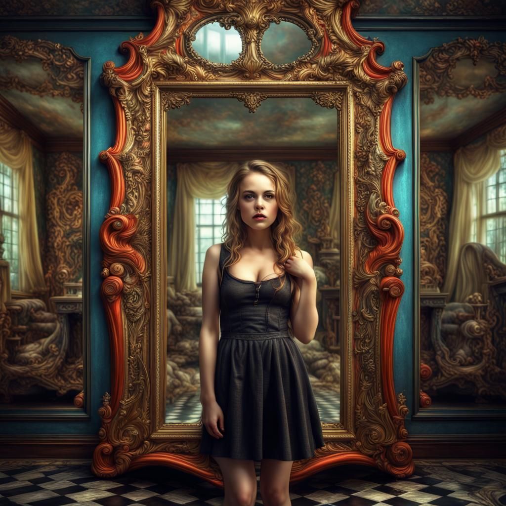 Pretty girl funhouse mirror | intricate details, HDR, beautifully shot ...