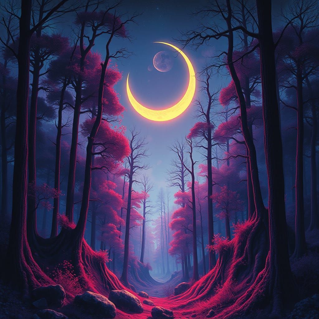 Ethereal Mystic Forest Dreamscape in Dark Fantasy Style