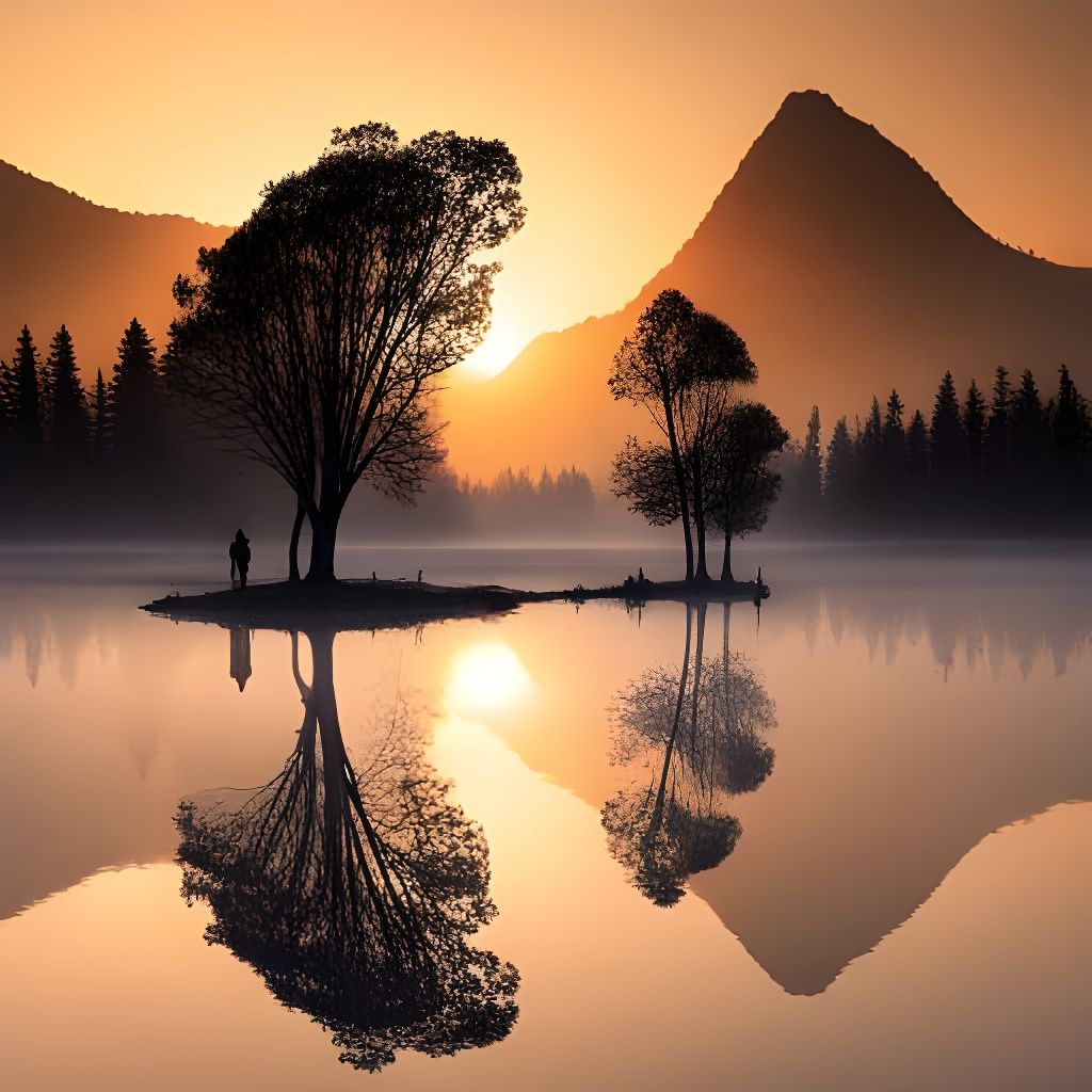 Serene reflections in the mirror like surface of a still mountain lake  by @Caroline