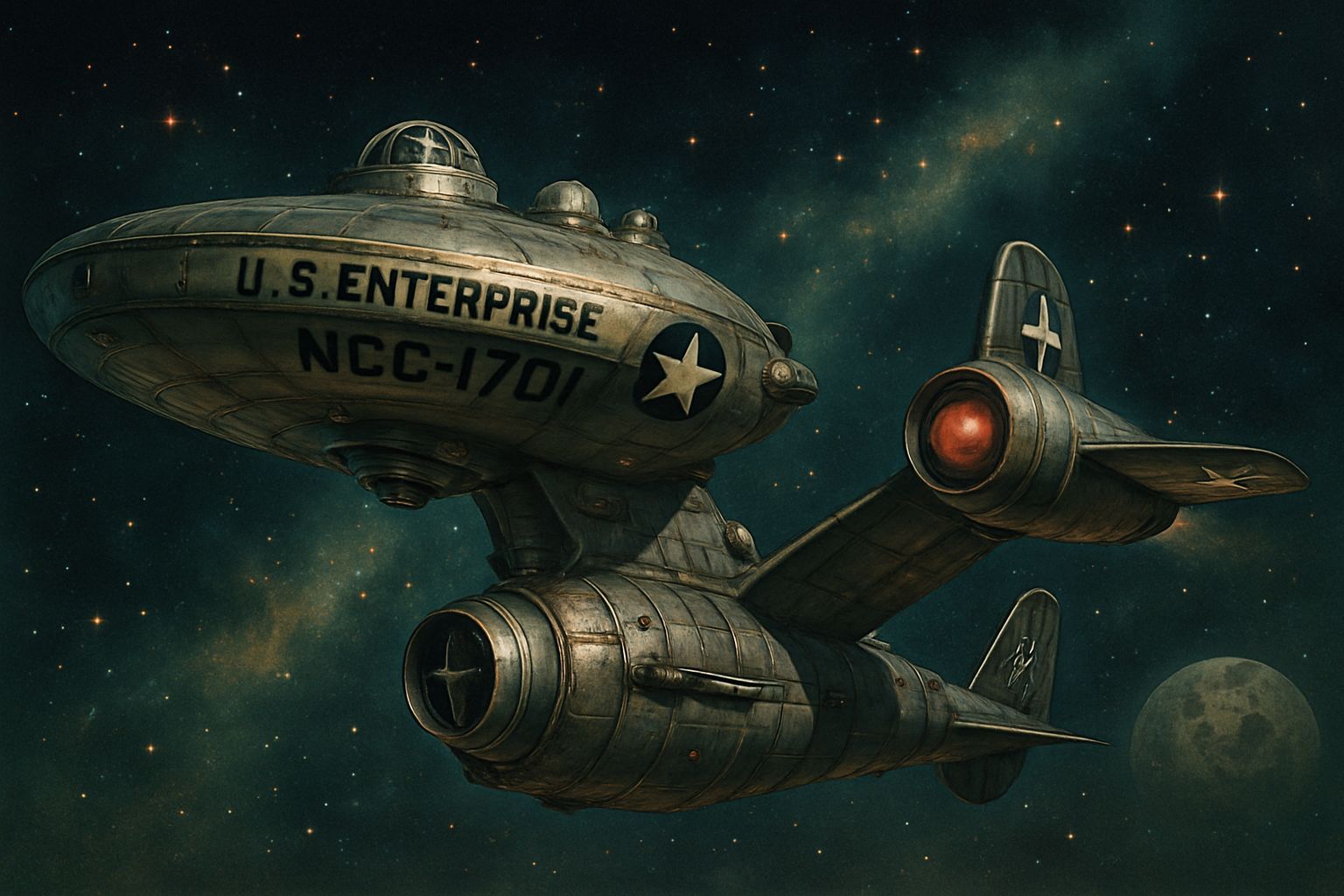 A new/different/updated design of the Starfleet flagship , USS Enterprise NCC-1701, using elements from WWII USA Naval designs as well as ax...