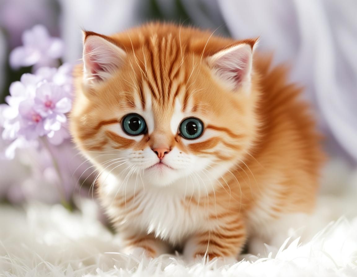 Two supercute little kiten sitting on the grass  with flower...
