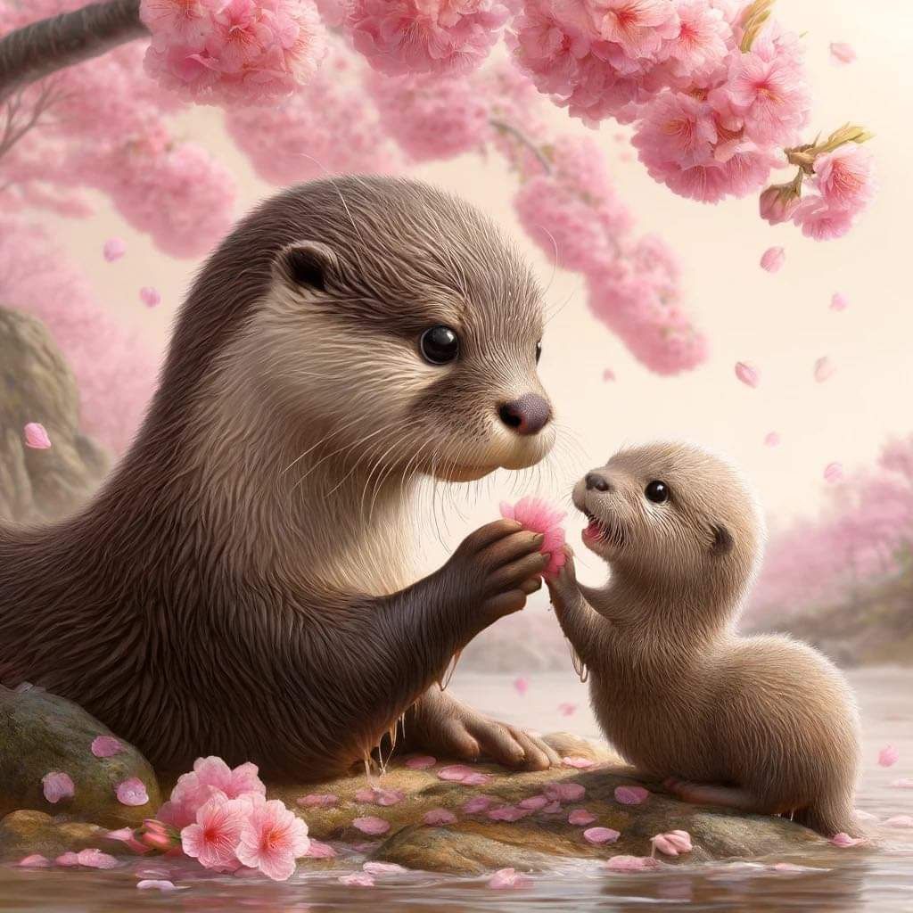 Otter mother and baby