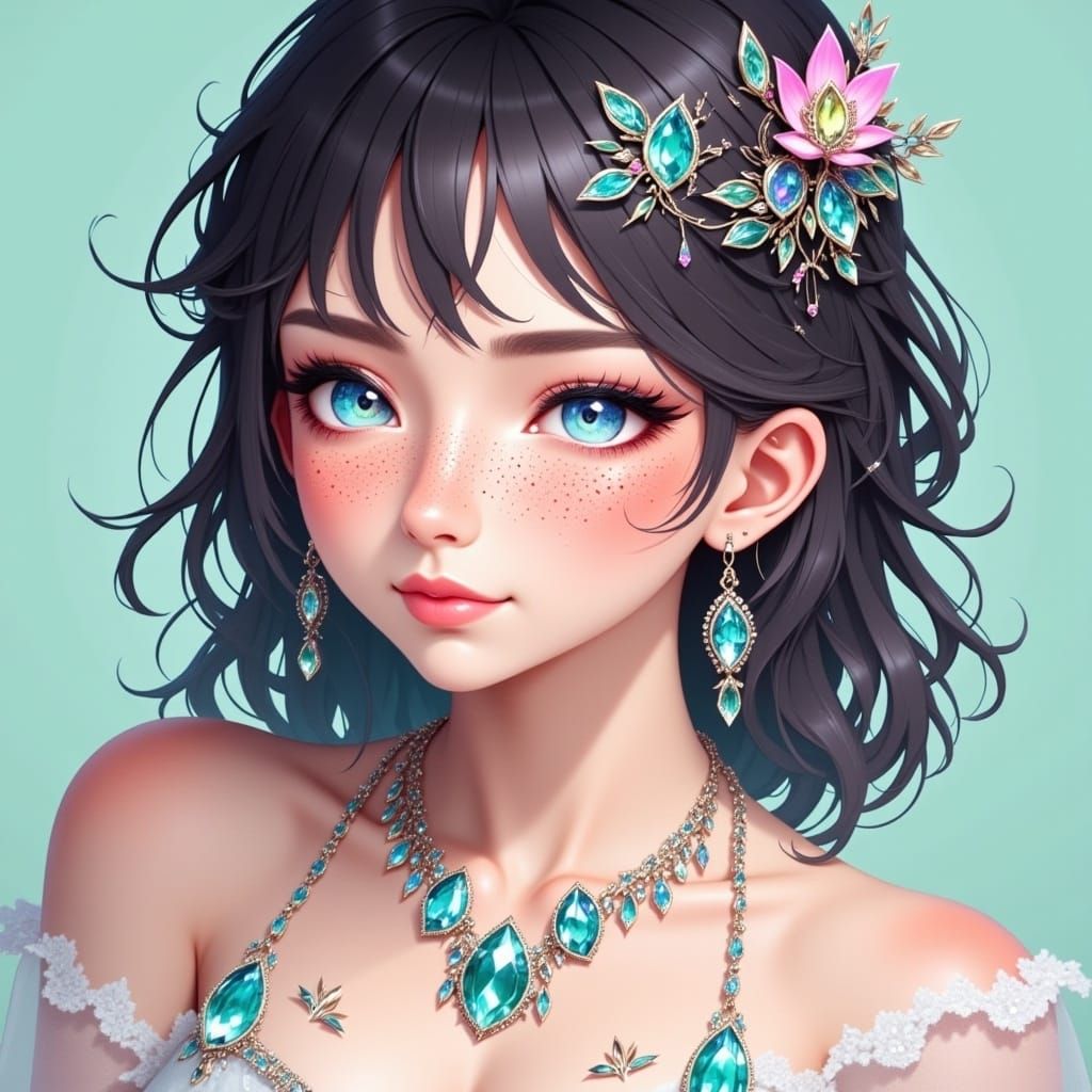 <lora:EthierUnreal Fx:1.0>, cute anime girl with freckles, detailed head and shoulders portrait, featured on pixiv, kawaii, lofi, anime art,...