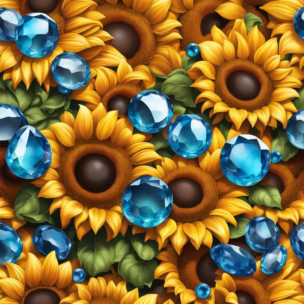 realistic and detailed sunflower, petals made of jewels