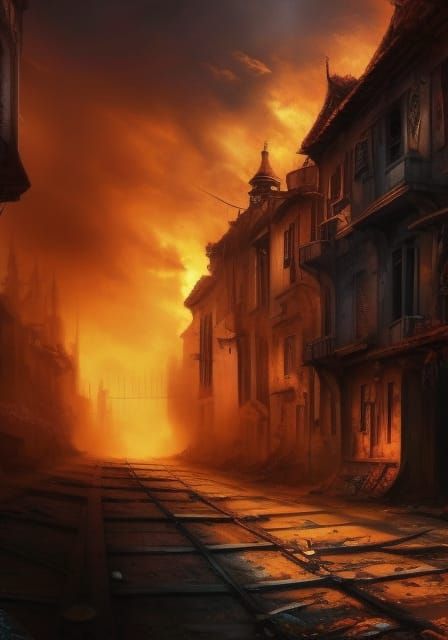 Burning Town - AI Generated Artwork - NightCafe Creator