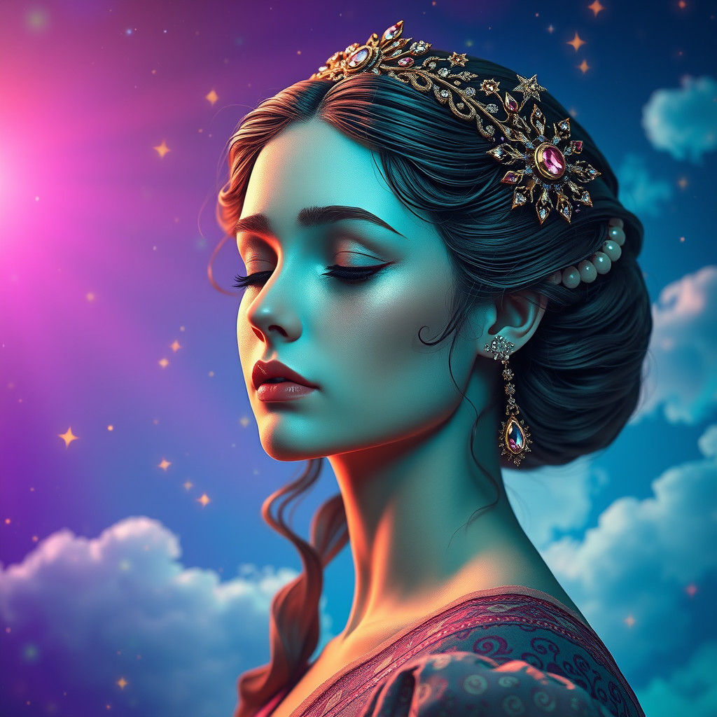 Ethereal Bride in Starry Ambiance, Art Nouveau Style