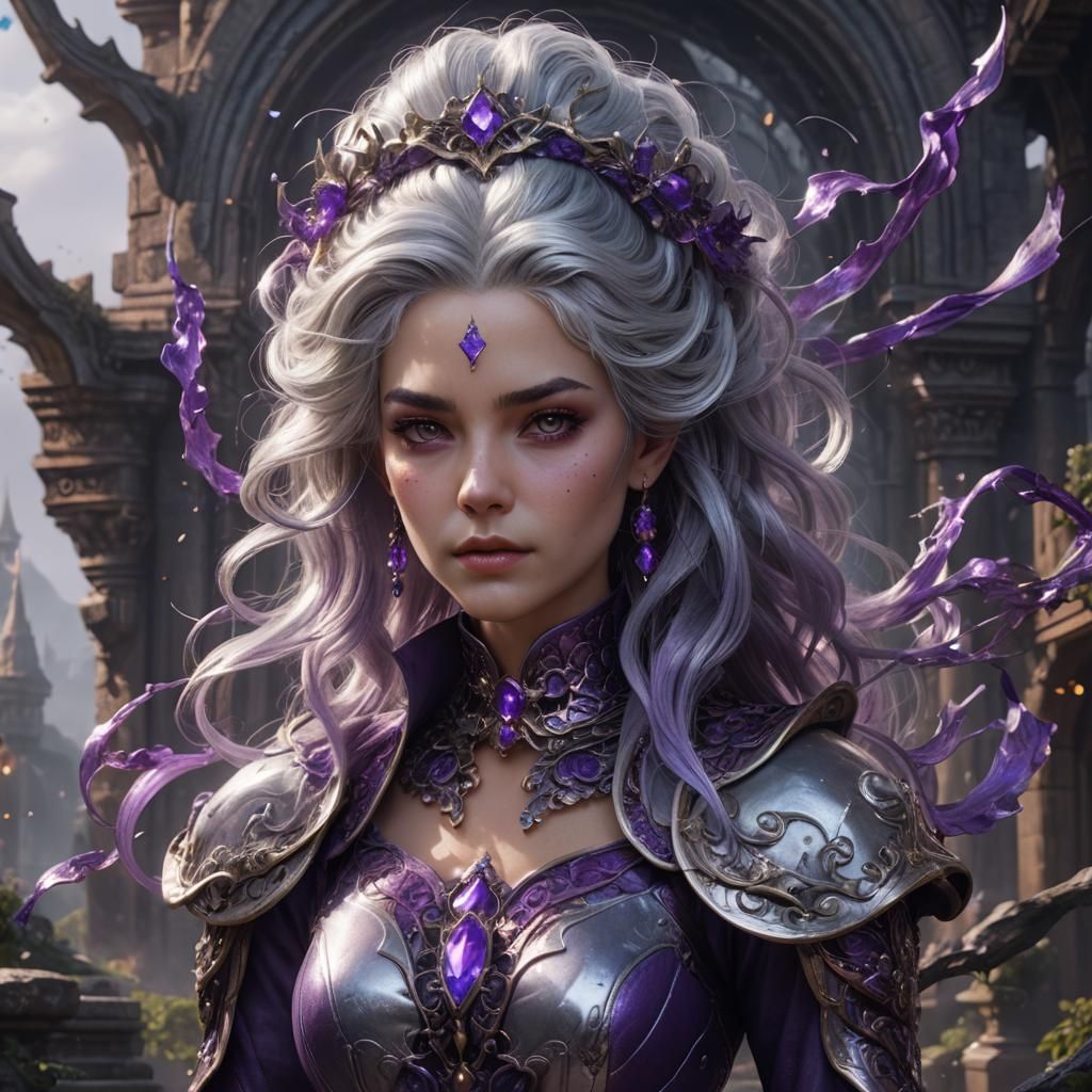 Silver hair purple lady