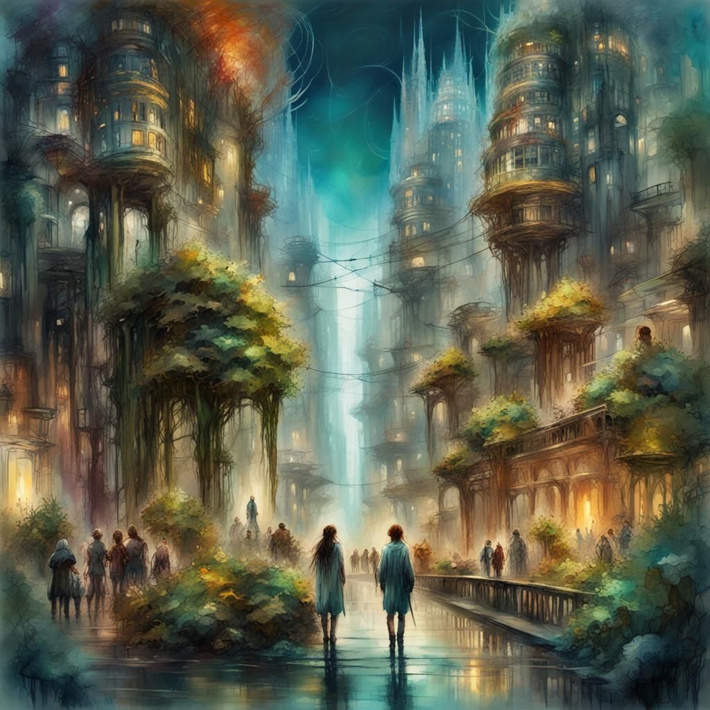 Futuristic plant city at night  by @Sophie Curtis