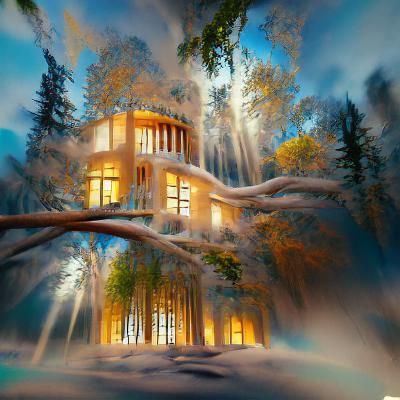 Beautiful mansion in a birch tree forest 
