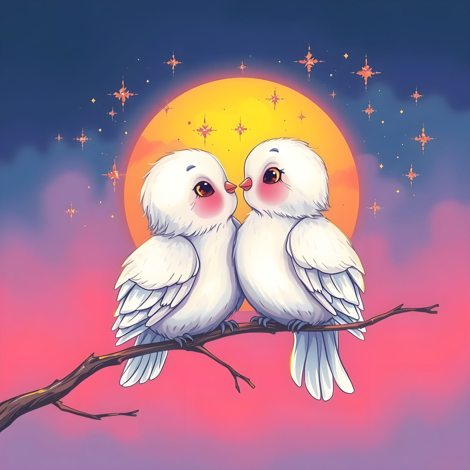 Charming Disney-Inspired Baby Doves in Whimsical Sunset Scen...