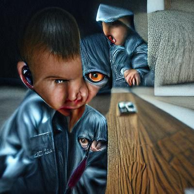 Evil stalking innocence 8K 3D hyperrealism