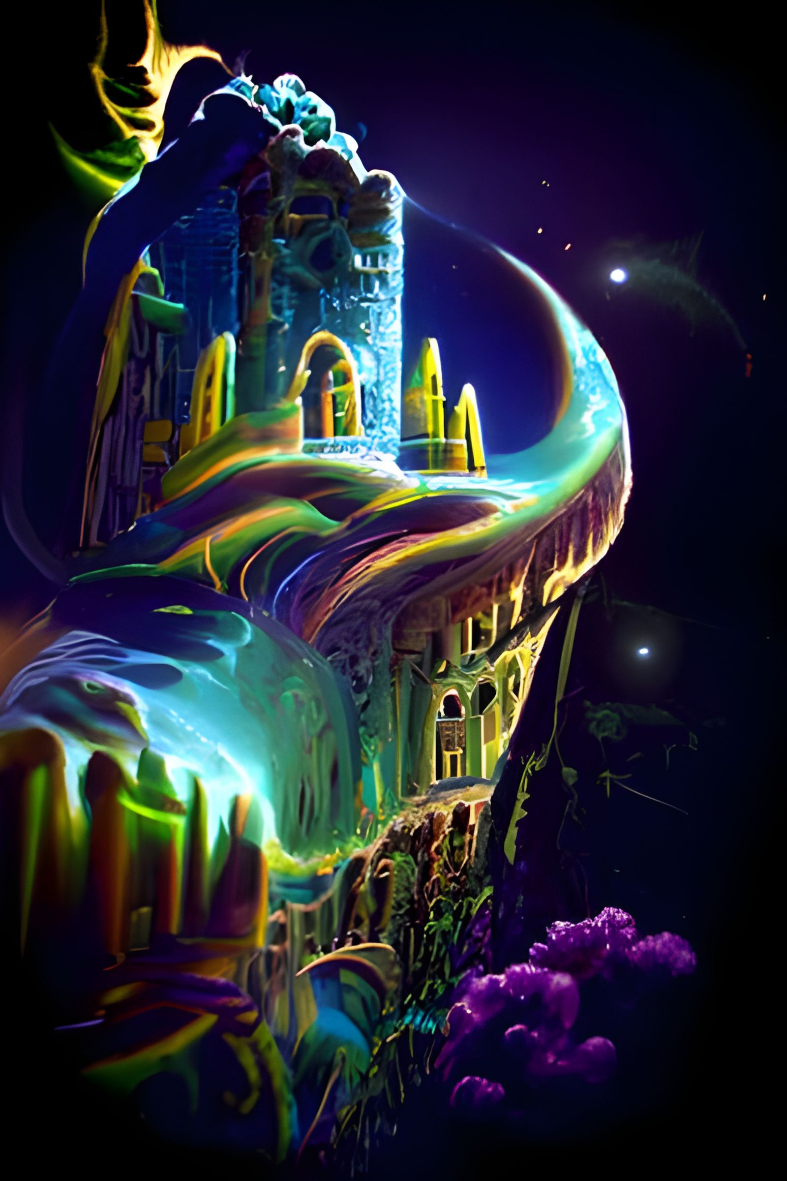 Magic castle in starry sky