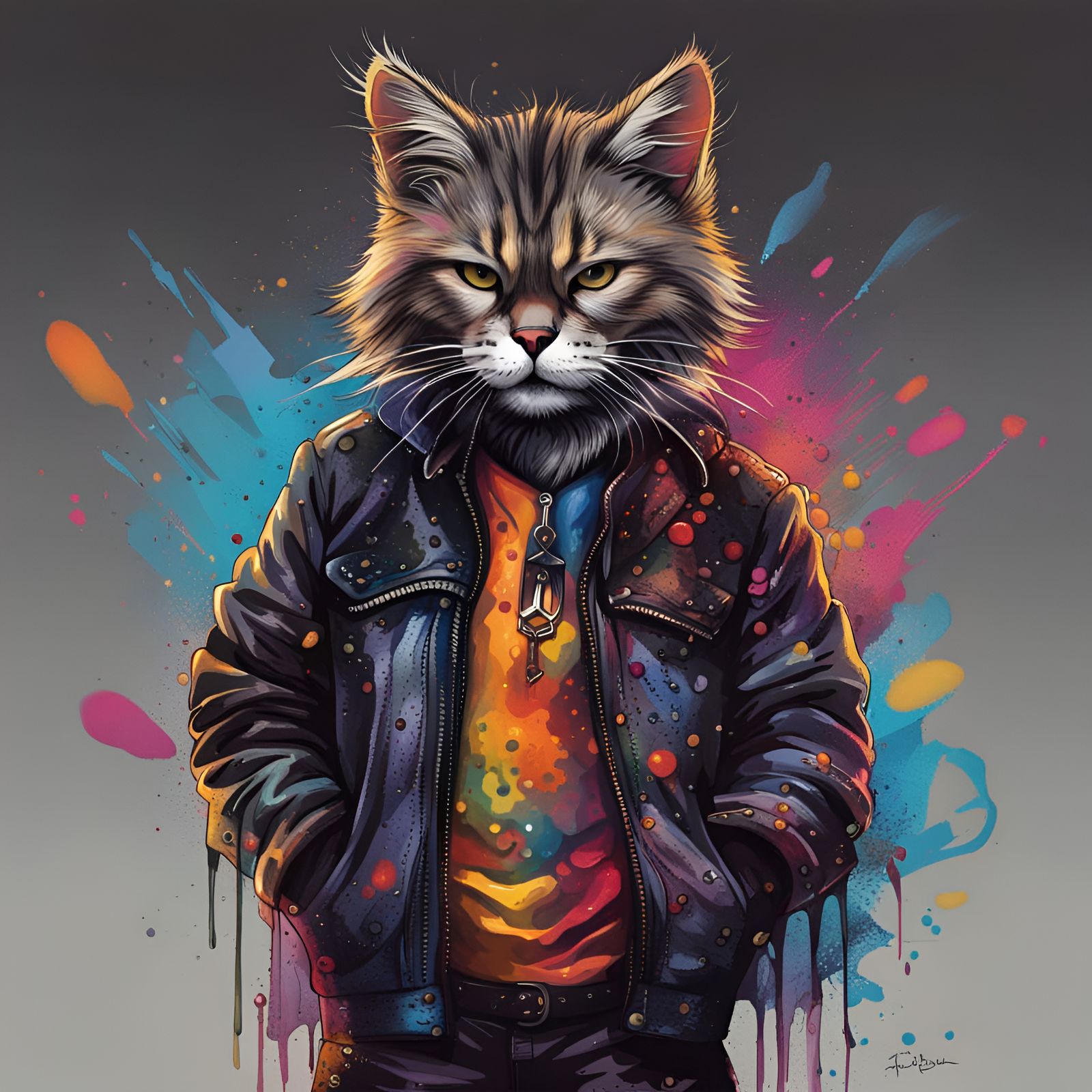 Goth Punk Rocker Cat and Graffiti Artist  by @Tallameia