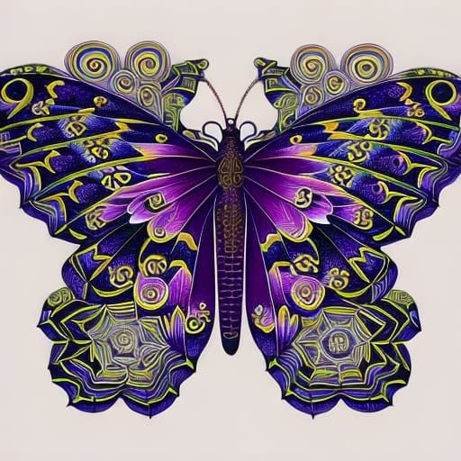 zentangle grape bush butterfly fibonacci spirals purple and yellow ...