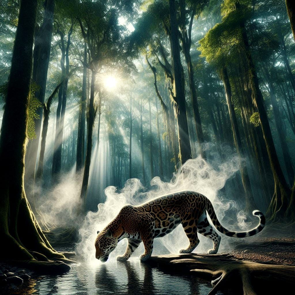 Jaguar at a Forest Watering Creek