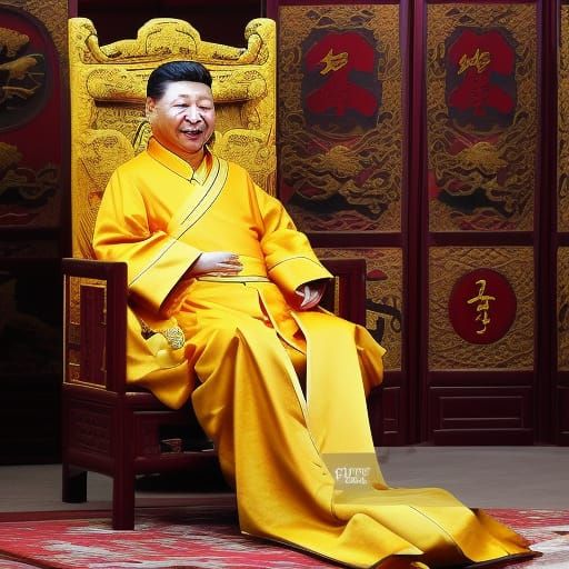 The emperor, Xi Jinping in a yellow dragon robe, Qianqing Palace ...