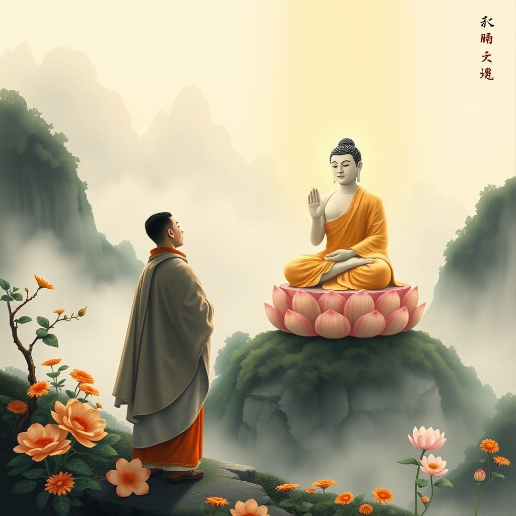 Subhuti and Buddha in Mountain Landscape