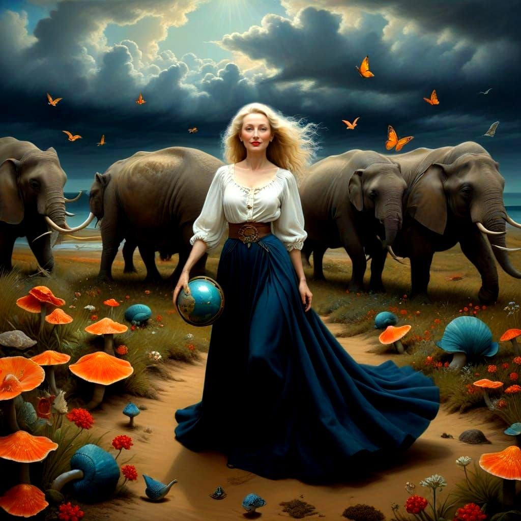 Surreal Lady in Vibrant Fantasy Composition