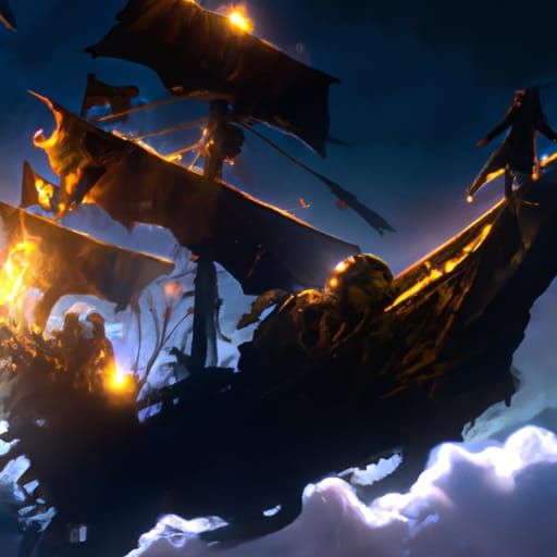 pirate ship flying in the night sky - AI Generated Artwork - NightCafe ...