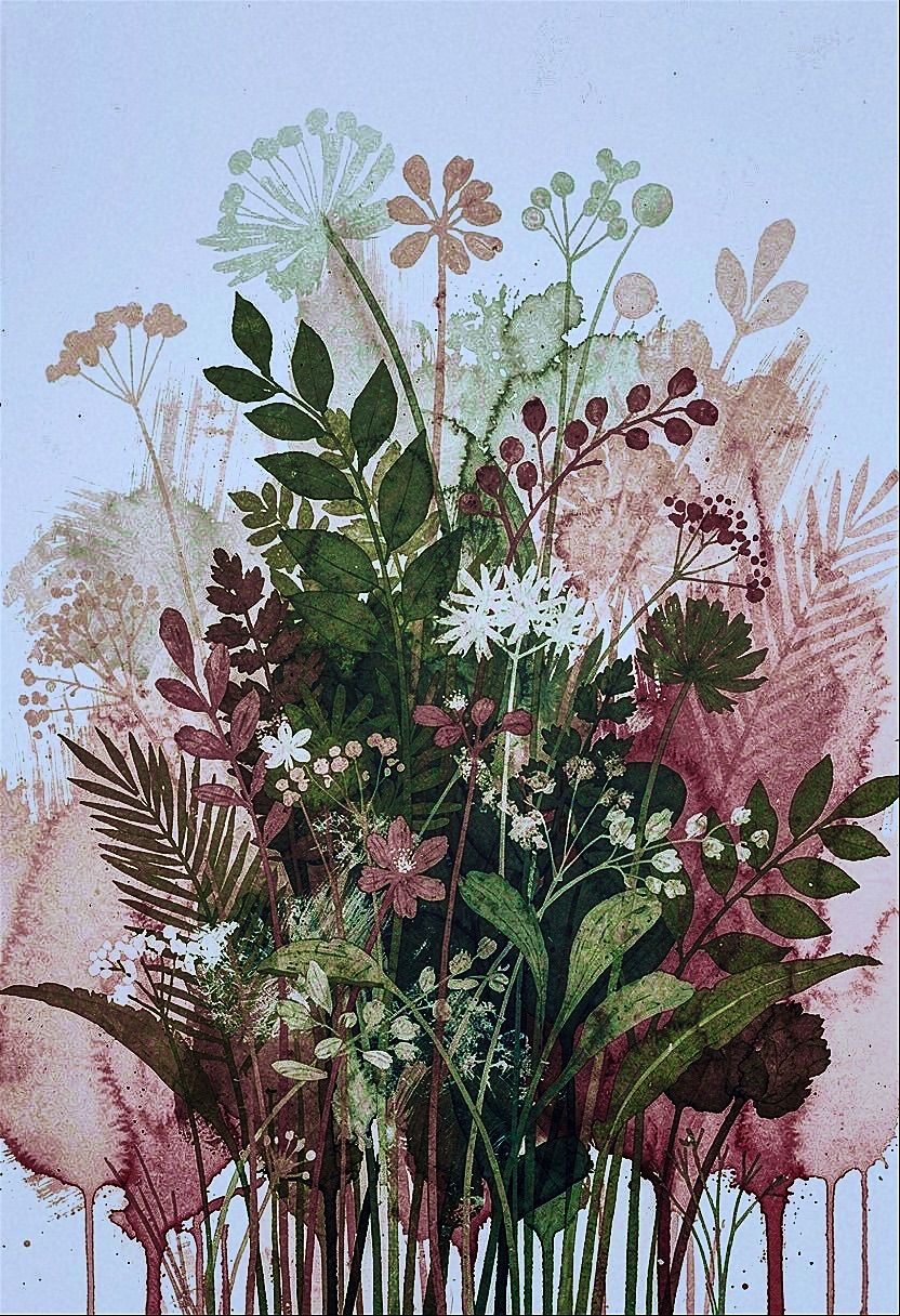 Painterly Artistic Monotype Poster: Botanical Flora & Foliage / FLUX 2 Pro