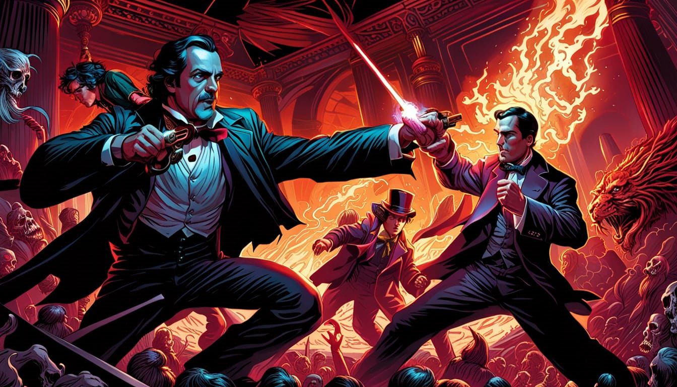 Edg Allen Poe fighting Stephen King and H.P. Lovecraft in an epic dynamic  fightscene.:: Mark Brooks and Dan Mumford, comic book art, perfect... - AI  Generated Artwork - NightCafe Creator