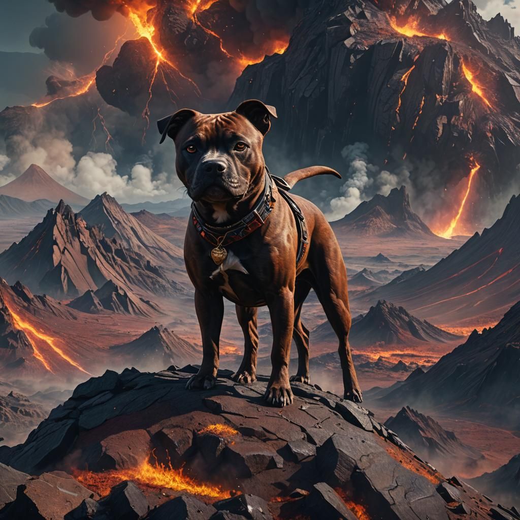 staffie on a volcan